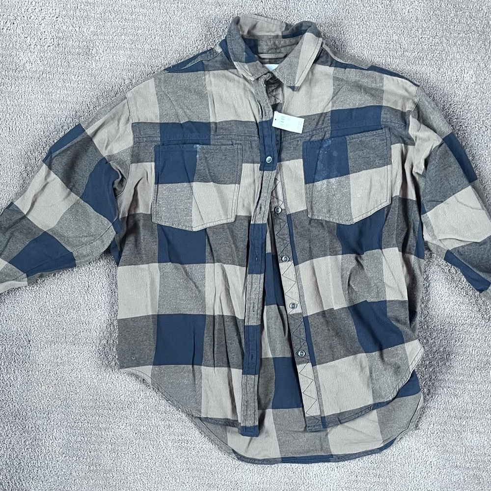 Aerie Light Brown and Black Buffalo Plaid Women's Button Down Shirt